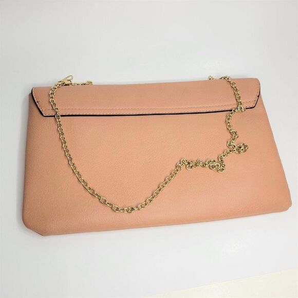 PEACH Colored Satchel Crossbody Handbag with Gold tone Chain Strap- NEW! - Picture 6 of 7